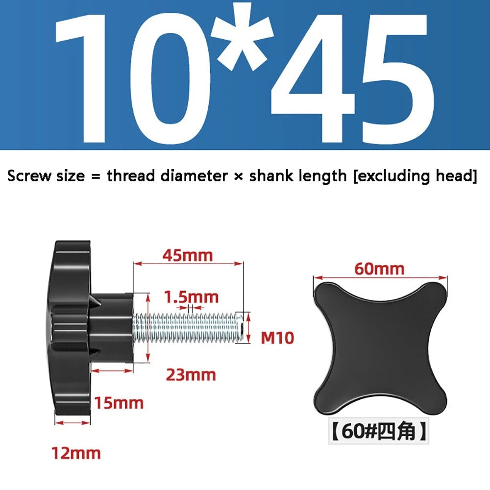 M5-M10 Thumb Screws Black Plastic Four Star Head Hand Grip Knob Bolts Galvanized