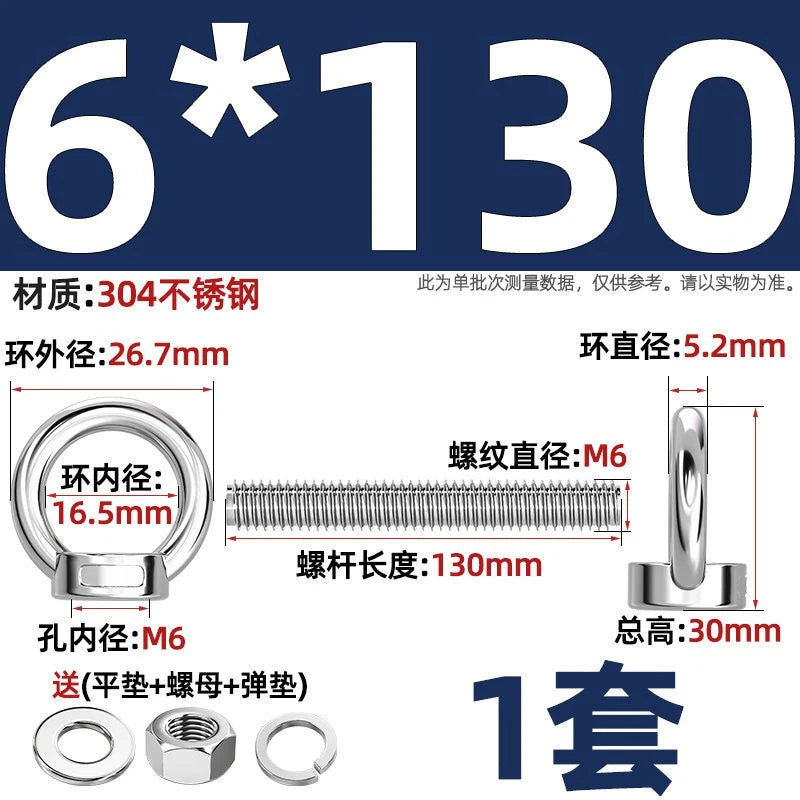 A2 Stainless Steel Lifting Eye Bolts + Nuts & Washers M4 M5 M6 M8 M10 M12 to M24