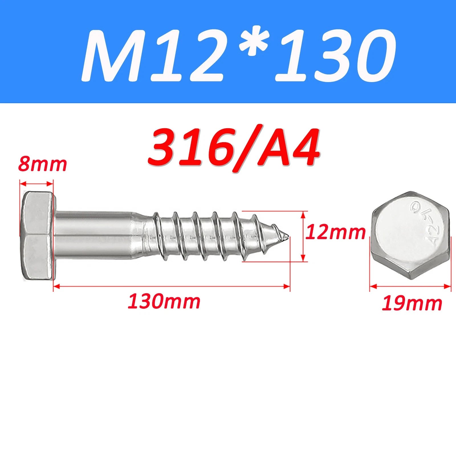 316 Marine Grade A4 Stainless Steel Hex Head Lag Screws – DIN571