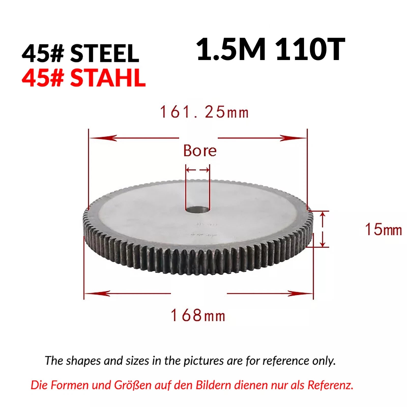 1/1.5/2 Mod 12T-150T Spur Gear 45# Steel Pinion Gear Thickn10-20mm Transmission