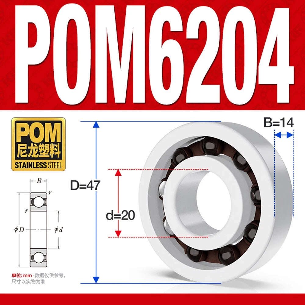 POM Plastic Bearing Glass Ball Miniature Deep Groove Ball Bearings Various Sizes
