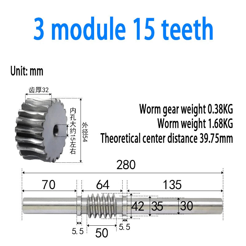 1/1.5/2/2.5/3/4 Module 15T to 100T Gear Steel Worm Wheel Gear & Worm Gear Shaft