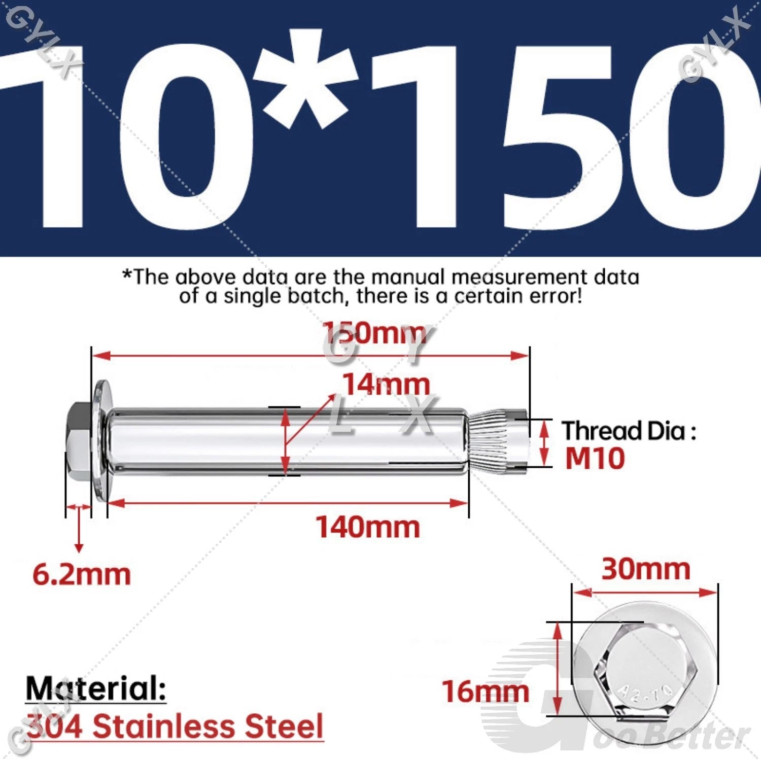Expansion Anchor Bolts for Masonry — M6 to M16, Stainless Steel & Zinc-Coated