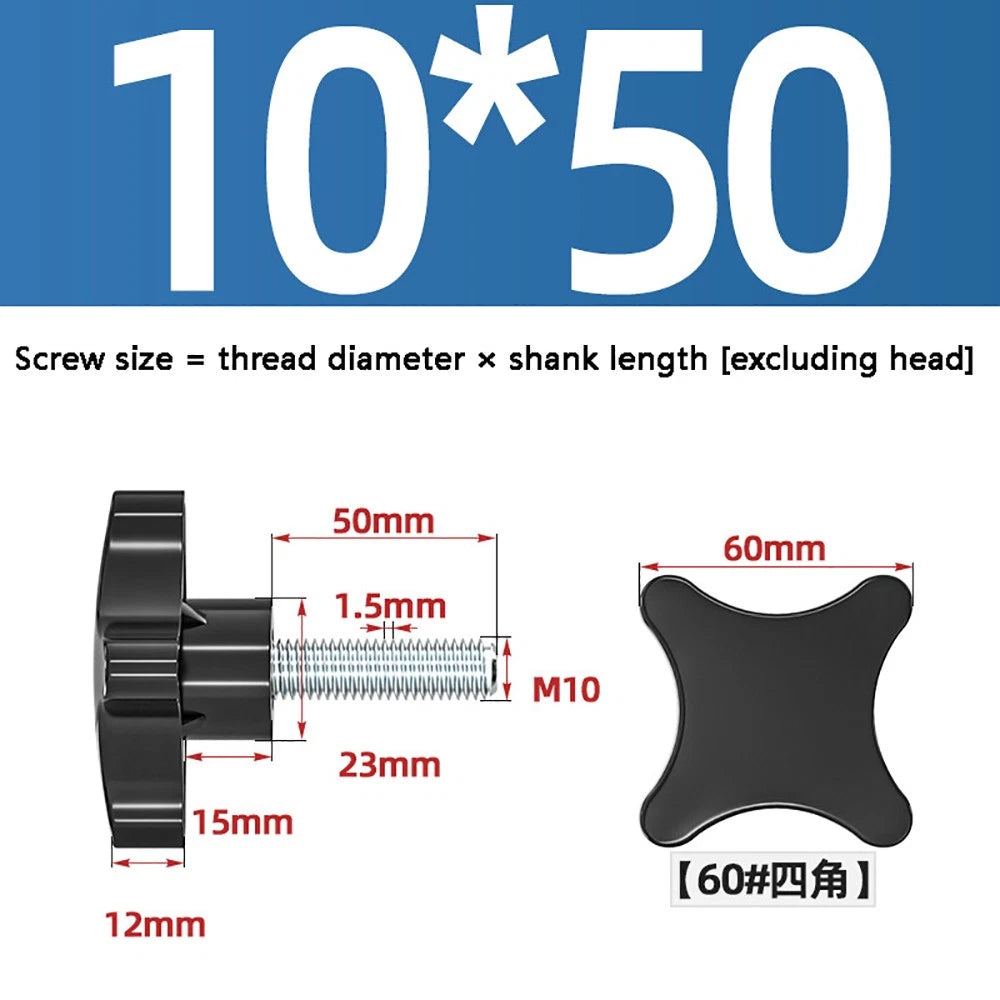 M5-M10 Thumb Screws Black Plastic Four Star Head Hand Grip Knob Bolts Galvanized