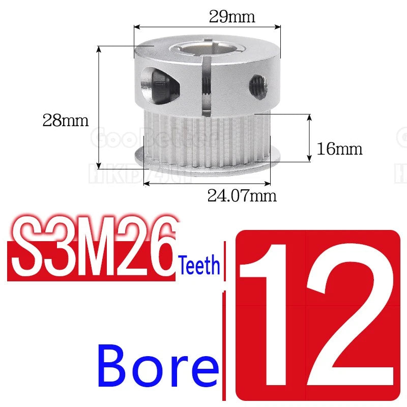 S3M Timing Pulley Belt Synchronous Wheel Gear 3D Printer Bore 5-15mm 20-28 Teeth