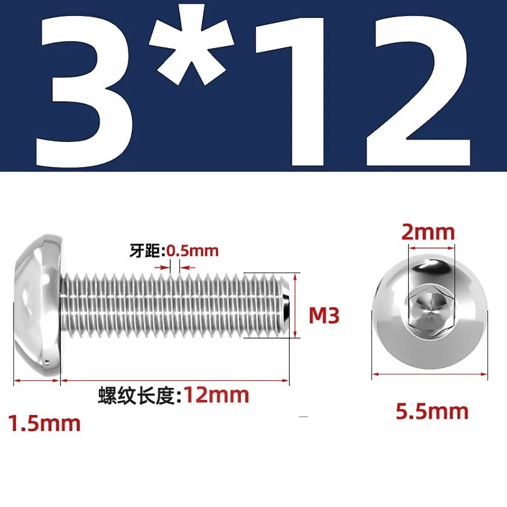 M1.6–M5 A2 Stainless Steel Button Head Socket Cap Screws – Round Pan Head, Hex Drive, Fully Threaded