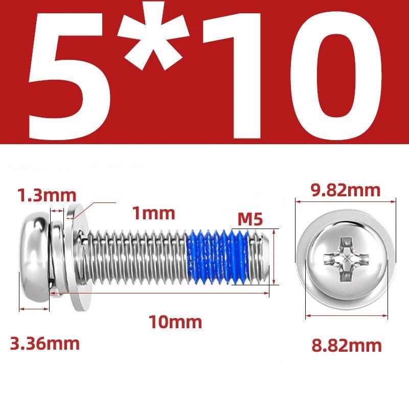 A2 Stainless Steel Phillips Pan Head Machine Screws with Flat & Spring Washers — M2 to M10 - HomeDIYer