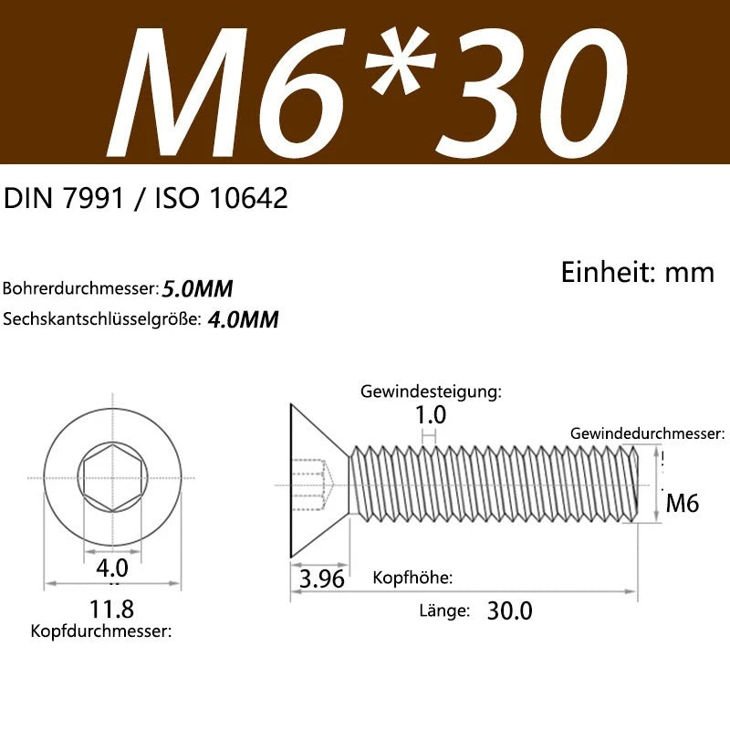 6063 Aluminium Allen Socket Countersunk Screws DIN 7991 — M2 to M8