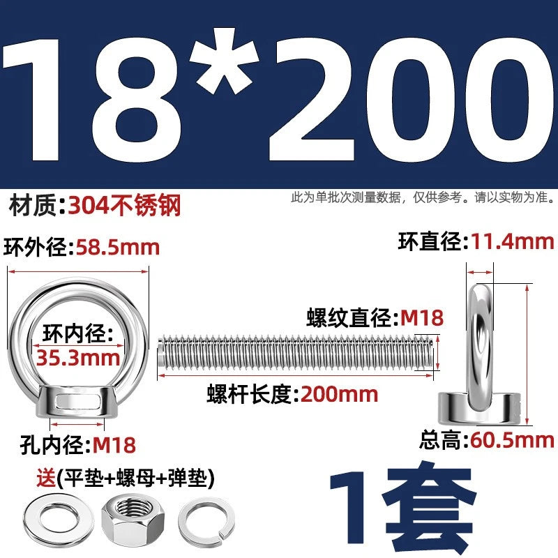 A2 Stainless Steel Lifting Eye Bolts + Nuts & Washers M4 M5 M6 M8 M10 M12 to M24