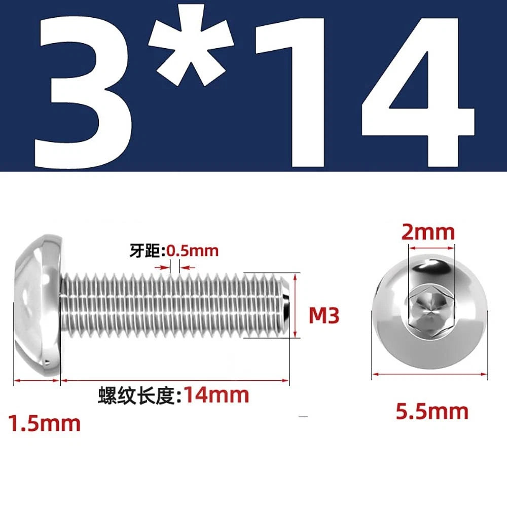 M1.6–M5 A2 Stainless Steel Button Head Socket Cap Screws – Round Pan Head, Hex Drive, Fully Threaded