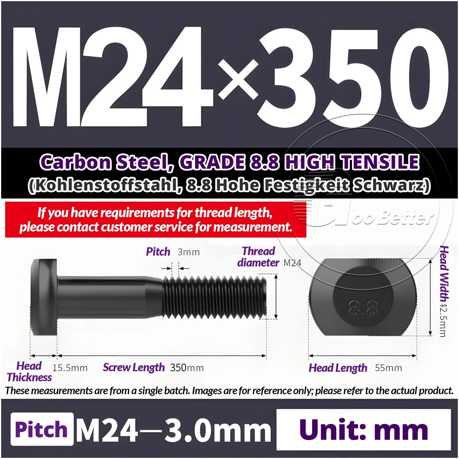 T-Slot Bolts M22 - M42 T Track Bolts 70mm to 500mm Long GRADE 8.8 HIGH TENSILE