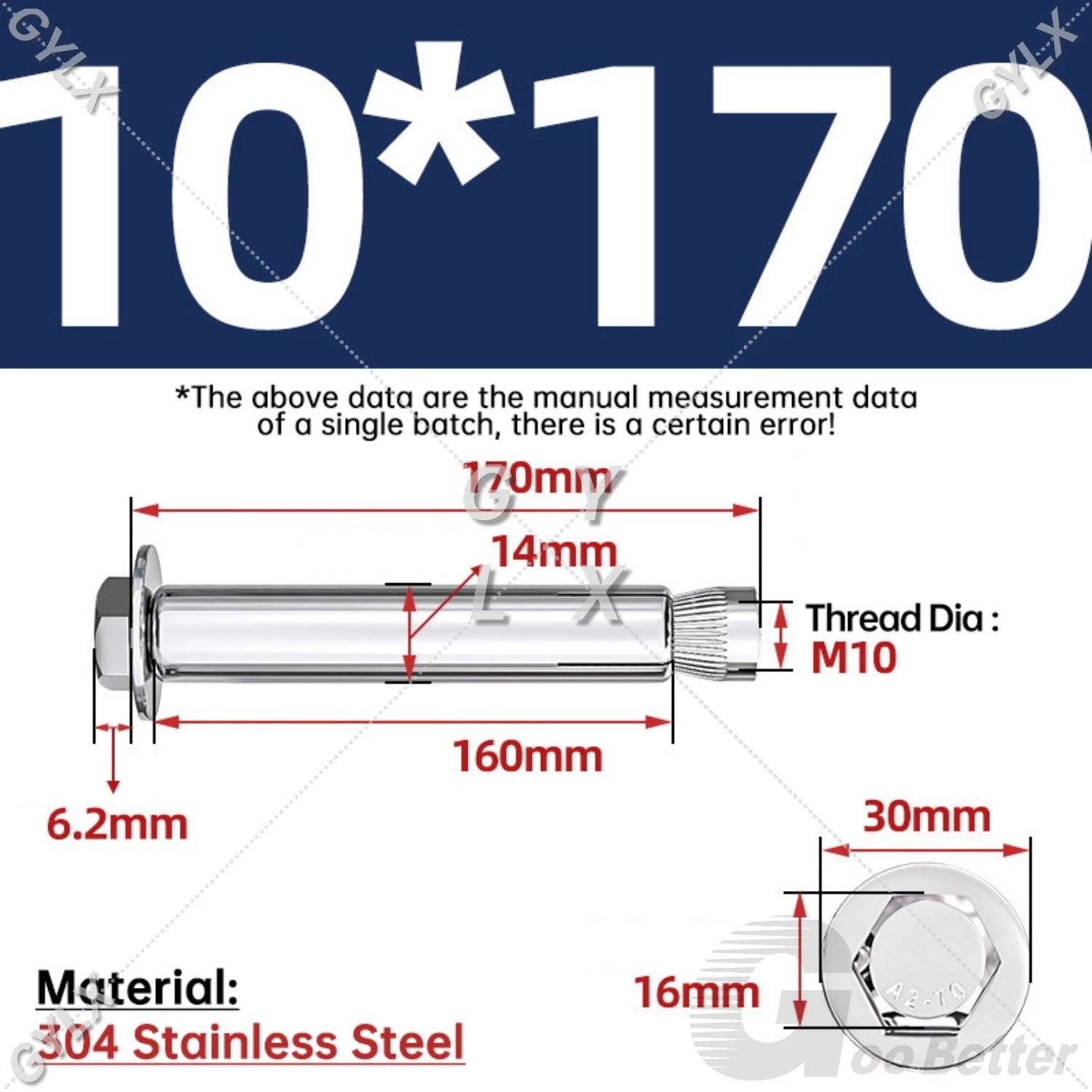 Expansion Anchor Bolts for Masonry — M6 to M16, Stainless Steel & Zinc-Coated