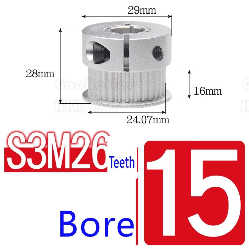 S3M Timing Pulley Belt Synchronous Wheel Gear 3D Printer Bore 5-15mm 20-28 Teeth