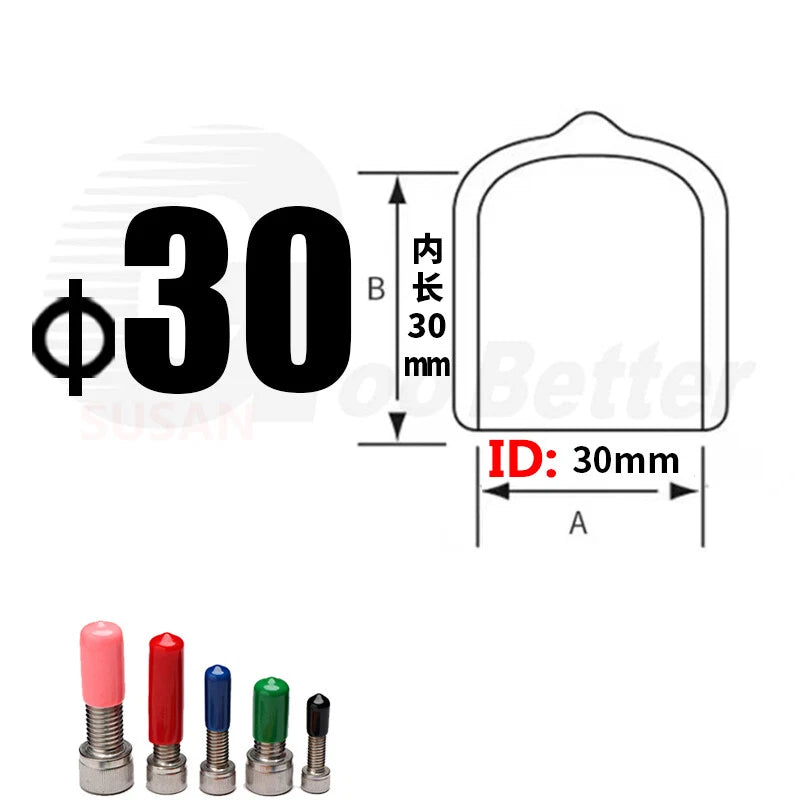 PVC End Caps for Screws, Bolts & Rods – Thread Protector Covers, 1.3–90mm, Black