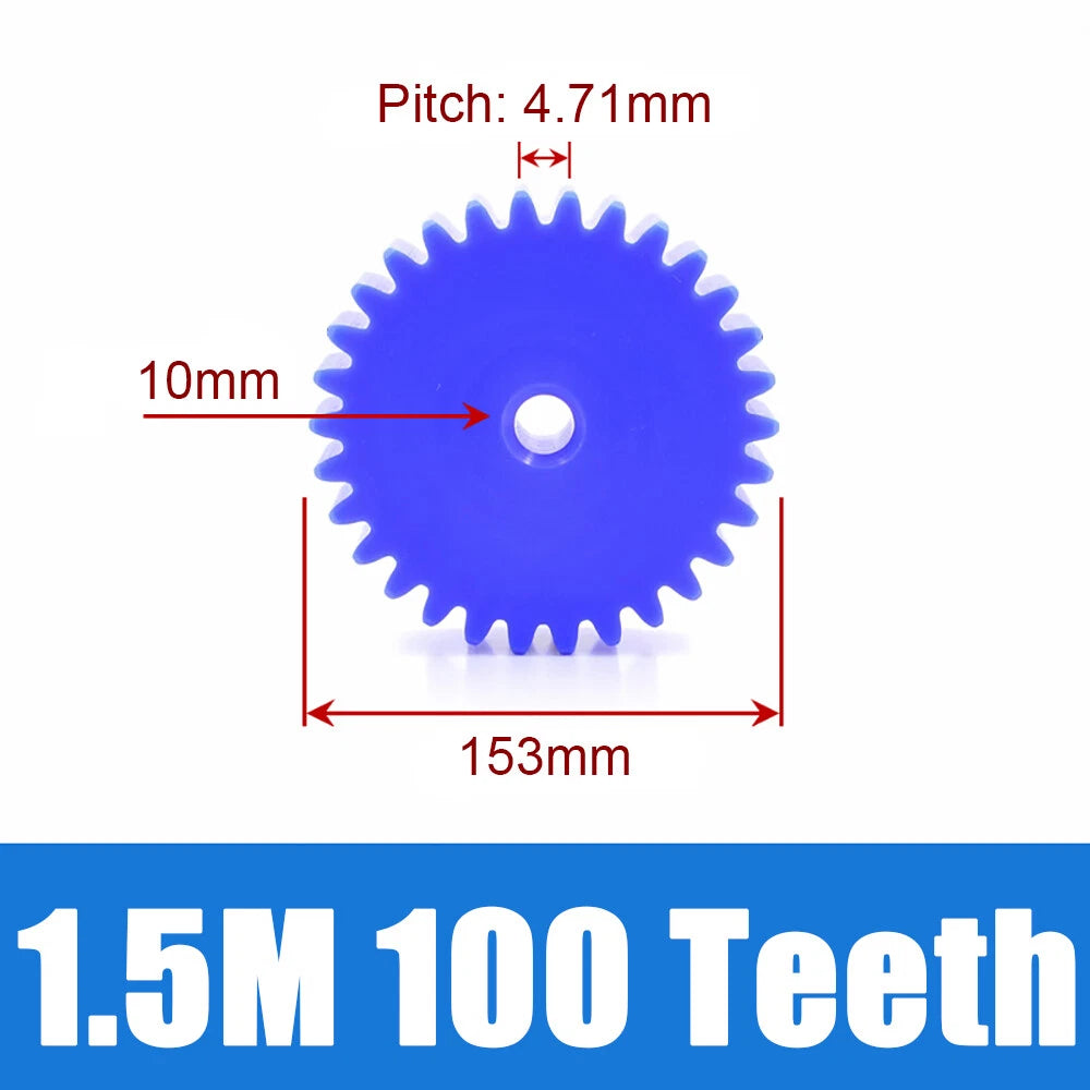 1.5 Modulus Blue Nylon Spur Gear, Flat Gears 12 to 100 Teeth, 6mm/8mm/10mm Bore