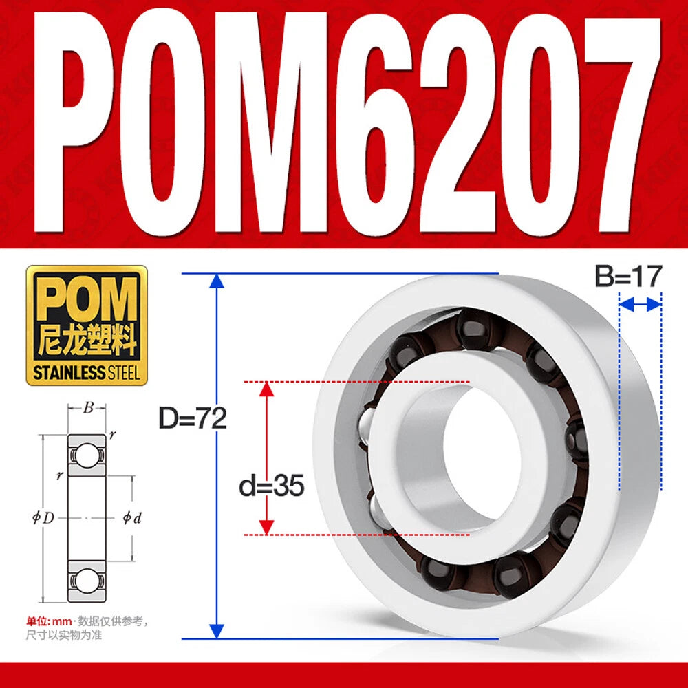 POM Plastic Bearing Glass Ball Miniature Deep Groove Ball Bearings Various Sizes
