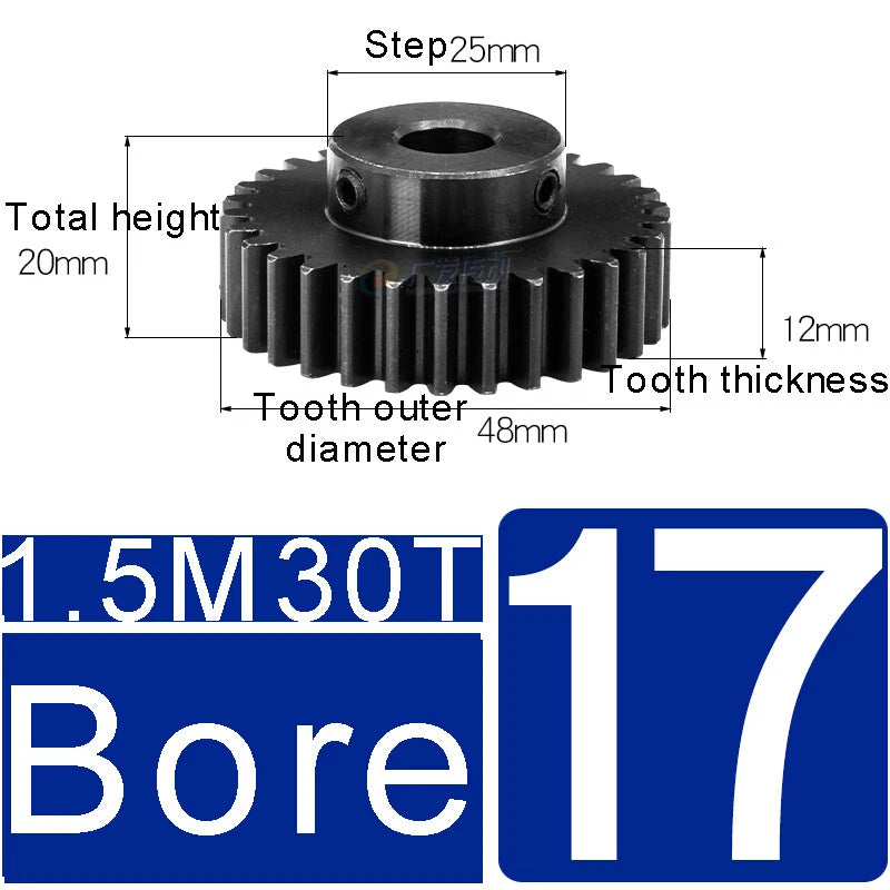 1.5Mod 45# Steel Spur Gears 10-150T Pinion Gear With Step Motor Gear Bore 5-25mm