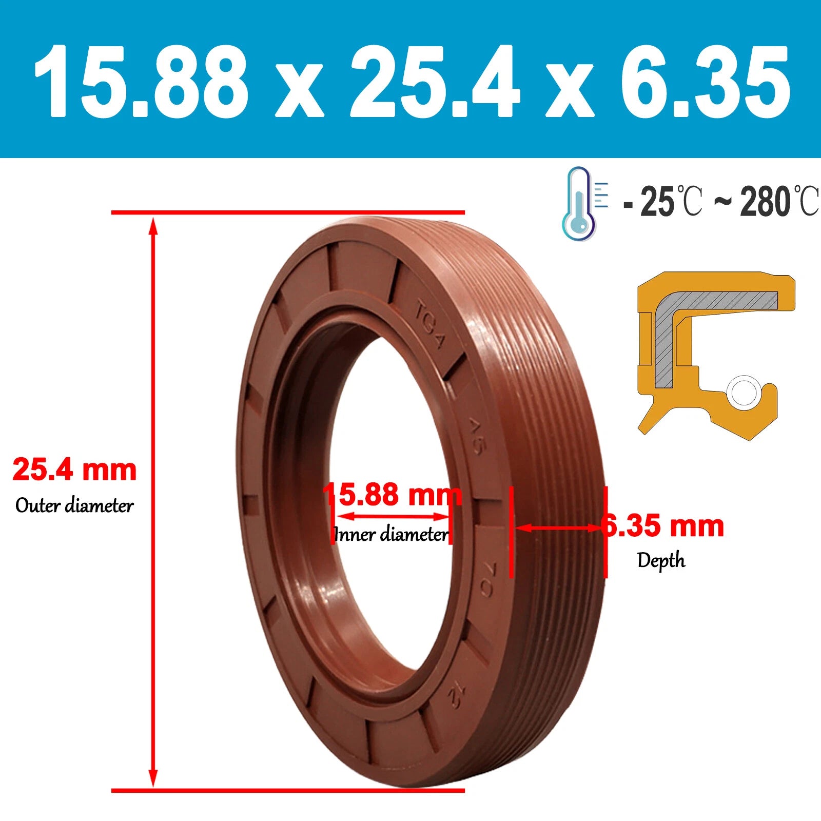 Metric TC Rotary Oil Shaft Seal FKM Fluorine Double Lip Seal 5mm - 15mm Shaft