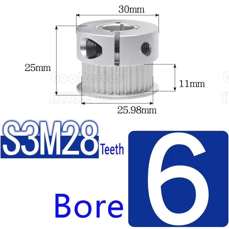 S3M Timing Pulley Belt Synchronous Wheel Gear 3D Printer Bore 5-15mm 20-28 Teeth