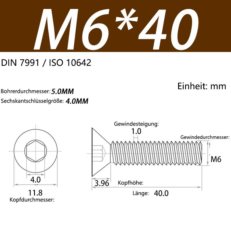 6063 Aluminium Allen Socket Countersunk Screws DIN 7991 — M2 to M8