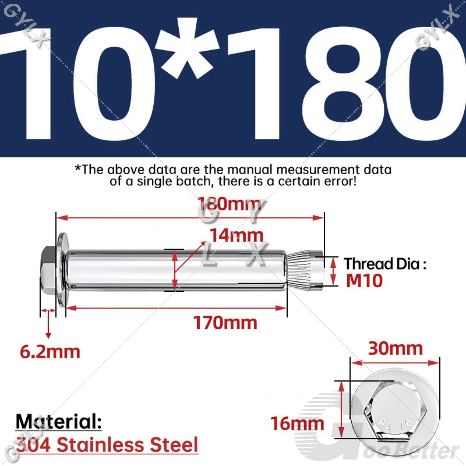 Expansion Anchor Bolts for Masonry — M6 to M16, Stainless Steel & Zinc-Coated