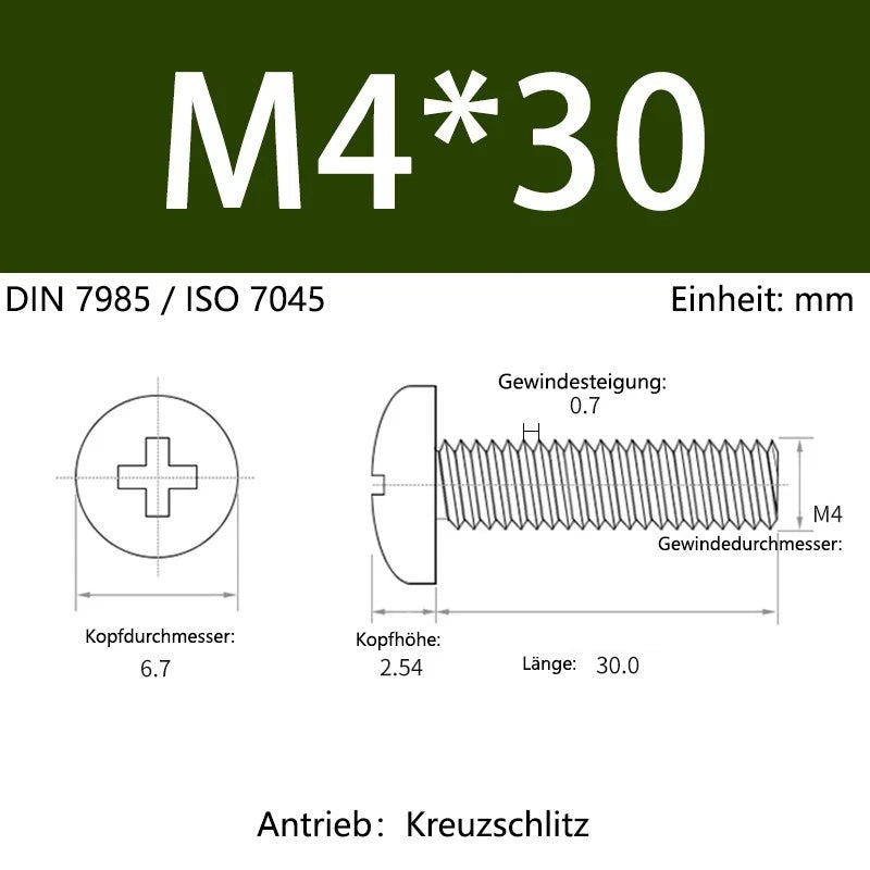 6063 Aluminium Phillips Pan Head Machine Screws DIN 7985 — M1.7 to M6 Metric