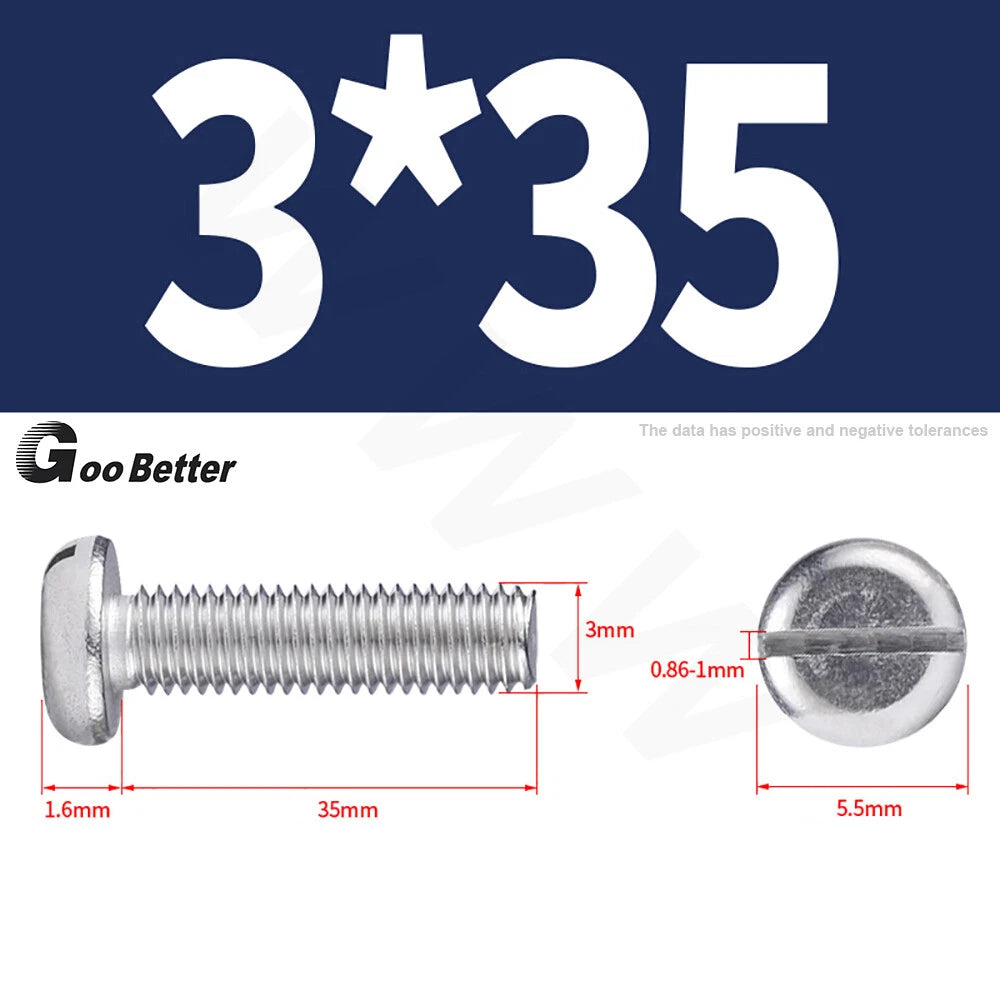 Slotted Pan Head Machine Screws – M1.6 to M4, A2 Stainless Steel, Fully Threaded, Lengths 3mm–60mm