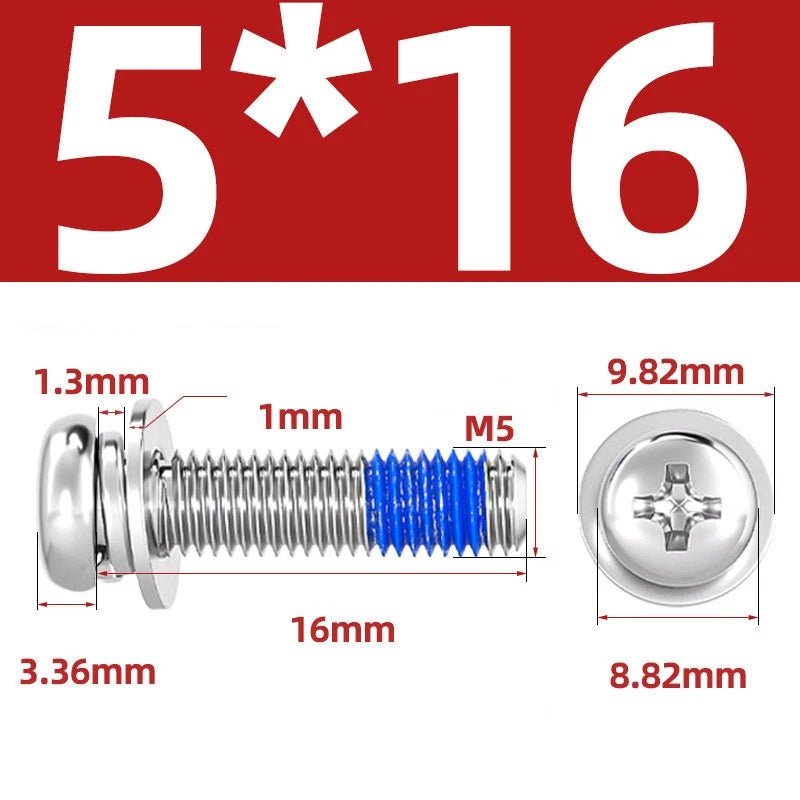 A2 Stainless Steel Phillips Pan Head Machine Screws with Flat & Spring Washers — M2 to M10 - HomeDIYer