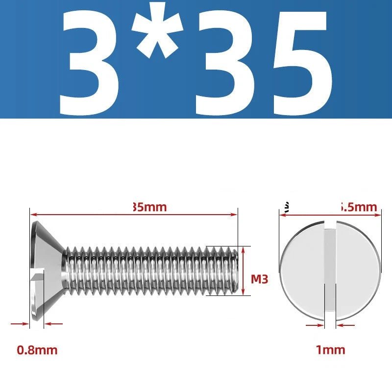A2 Stainless Steel Slotted Countersunk Machine Screws — M1.6 to M10, Flat Head CSK Bolts - HomeDIYer