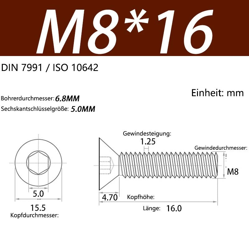 6063 Aluminium Allen Socket Countersunk Screws DIN 7991 — M2 to M8