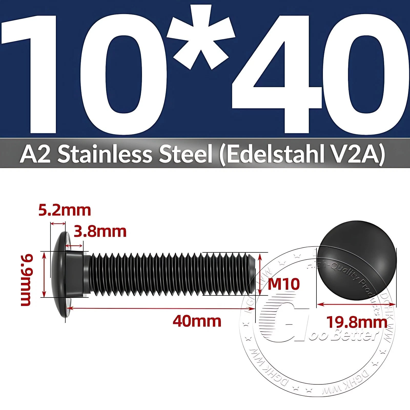 Black Stainless Steel Carriage Bolts M3–M12 | A2 Cup Square Dome Screws