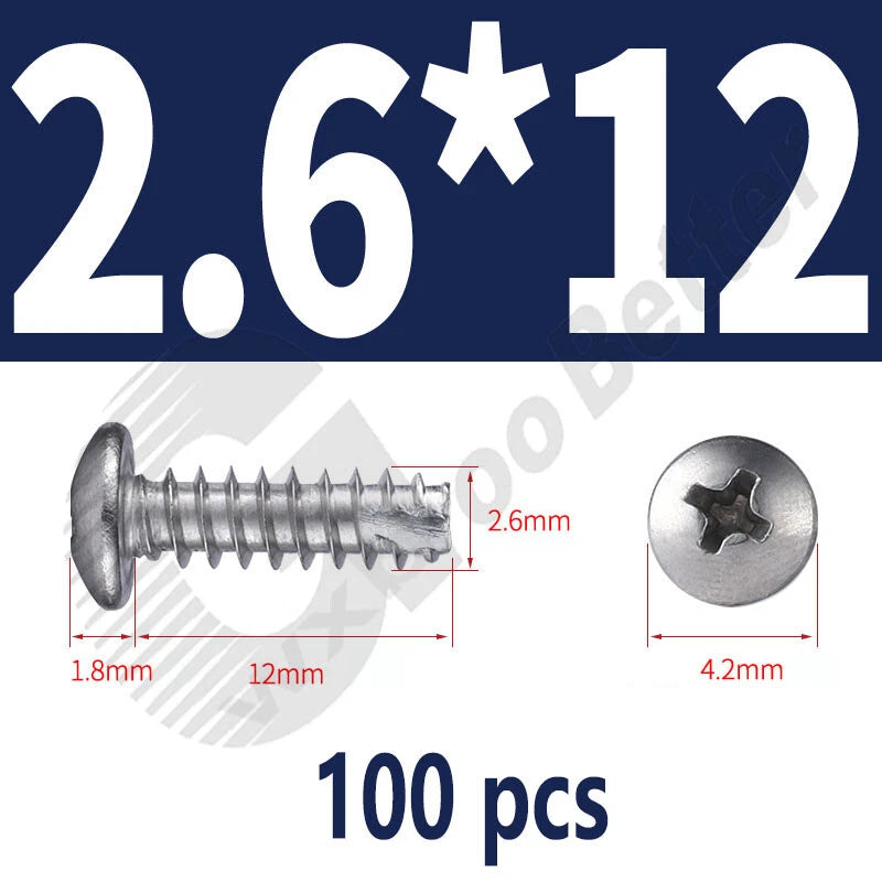 Pan Head Sheet Metal Screws Metric M1~M6 A2 Stainless Steel Sheet Metal Screws