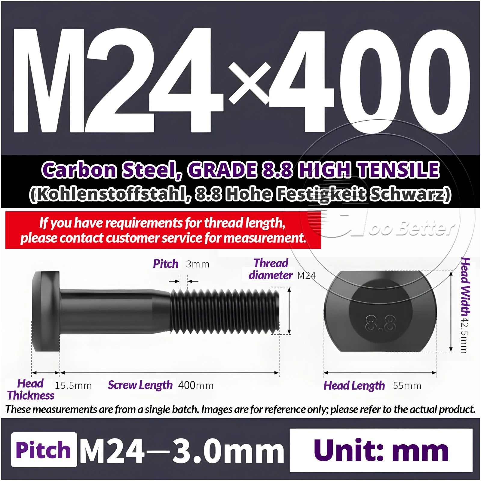 T-Slot Bolts M22 - M42 T Track Bolts 70mm to 500mm Long GRADE 8.8 HIGH TENSILE
