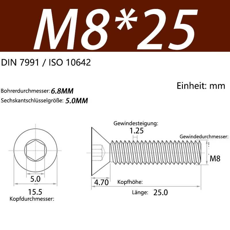 6063 Aluminium Allen Socket Countersunk Screws DIN 7991 — M2 to M8