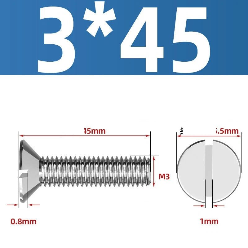 A2 Stainless Steel Slotted Countersunk Machine Screws — M1.6 to M10, Flat Head CSK Bolts - HomeDIYer