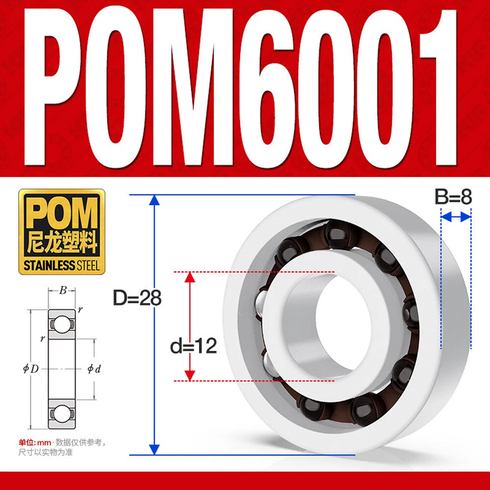 POM Plastic Bearing Glass Ball Miniature Deep Groove Ball Bearings Various Sizes