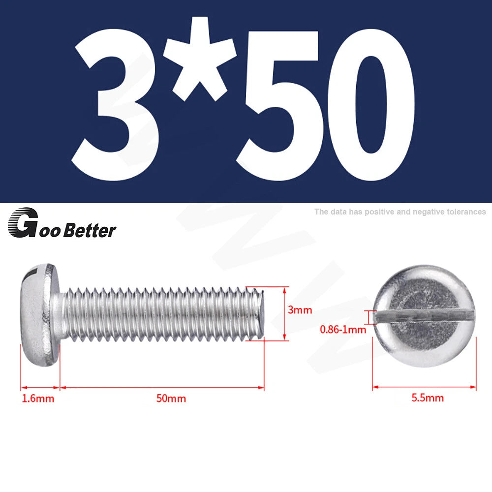 Slotted Pan Head Machine Screws – M1.6 to M4, A2 Stainless Steel, Fully Threaded, Lengths 3mm–60mm