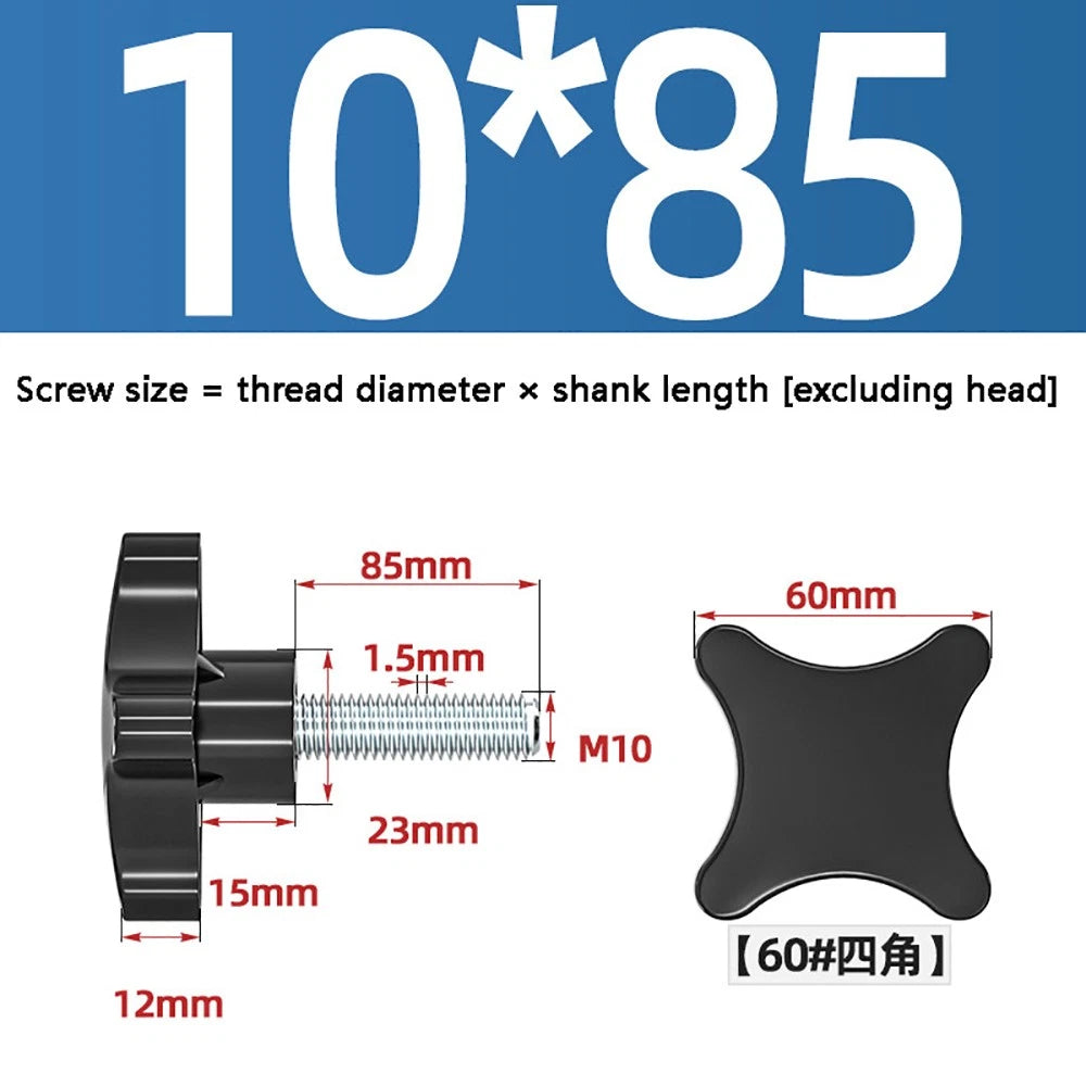 M5-M10 Thumb Screws Black Plastic Four Star Head Hand Grip Knob Bolts Galvanized