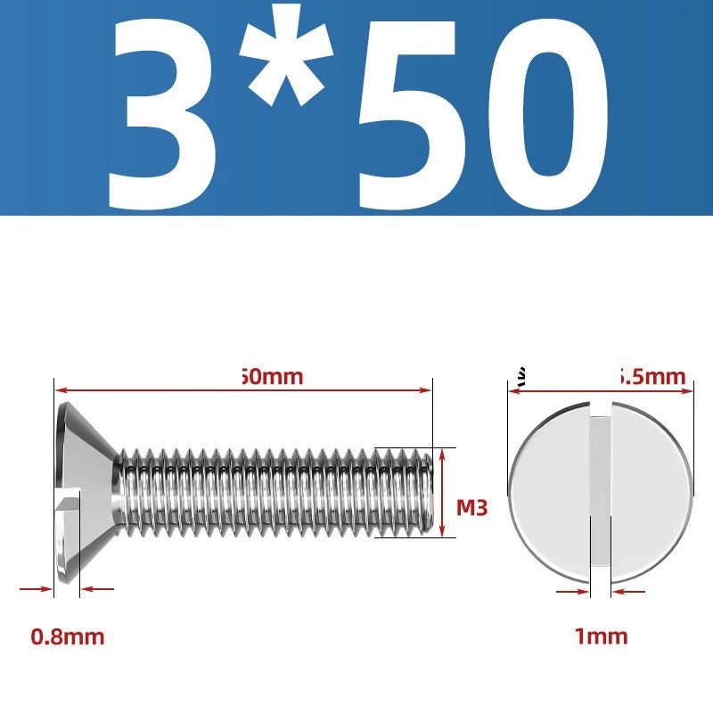 A2 Stainless Steel Slotted Countersunk Machine Screws — M1.6 to M10, Flat Head CSK Bolts - HomeDIYer