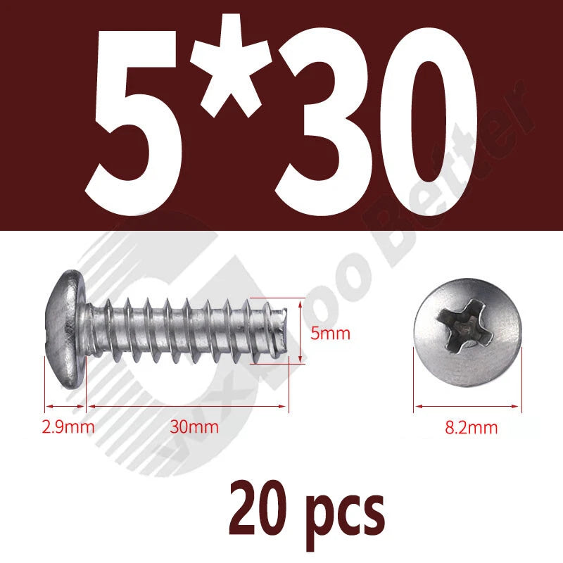 Pan Head Sheet Metal Screws Metric M1~M6 A2 Stainless Steel Sheet Metal Screws