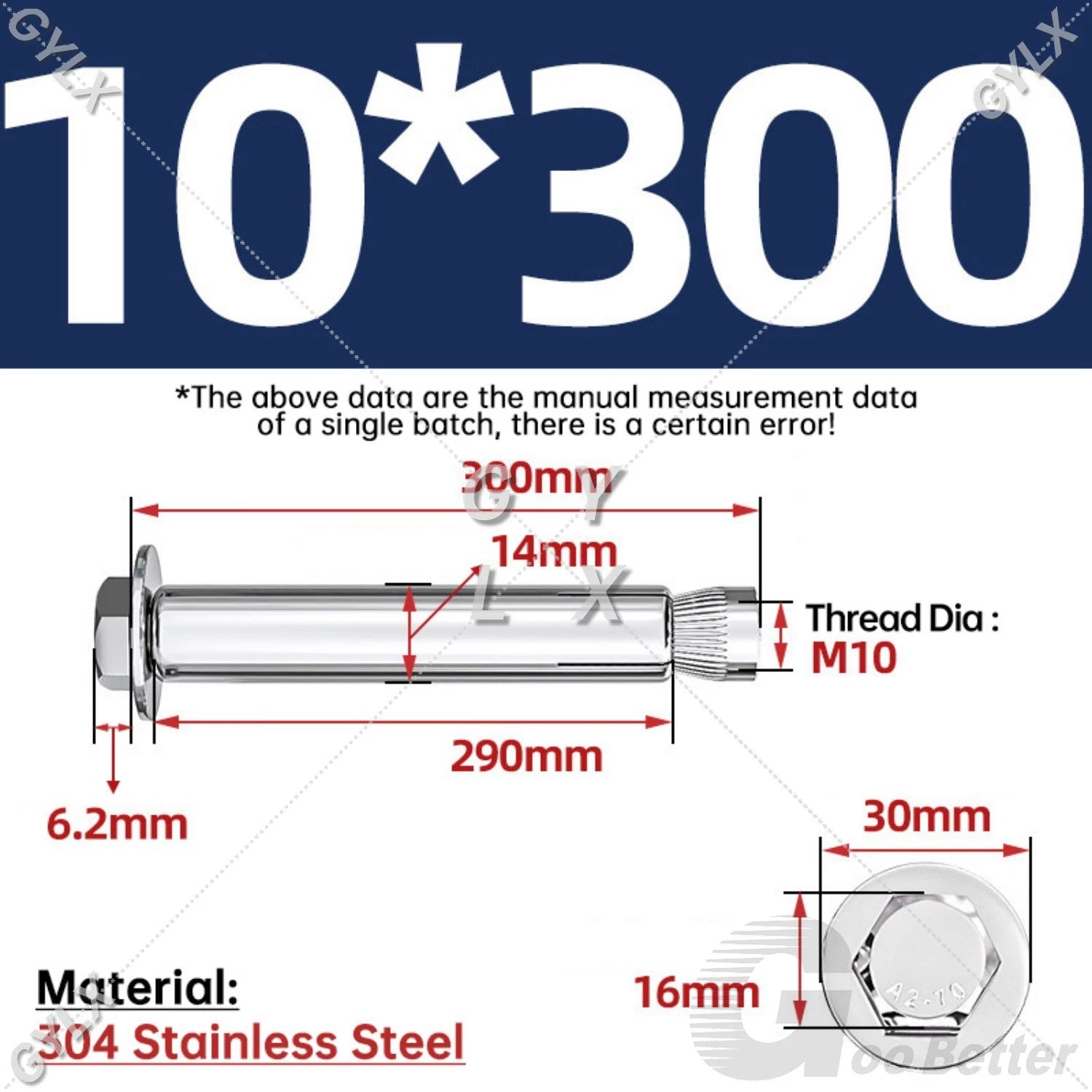 Expansion Anchor Bolts for Masonry — M6 to M16, Stainless Steel & Zinc-Coated