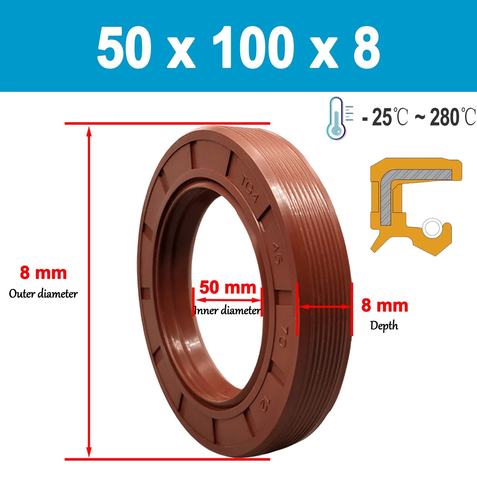 Metric TC Rotary Oil Shaft Seal FKM Fluorine Double Lip Seal 46mm - 55mm Shaft
