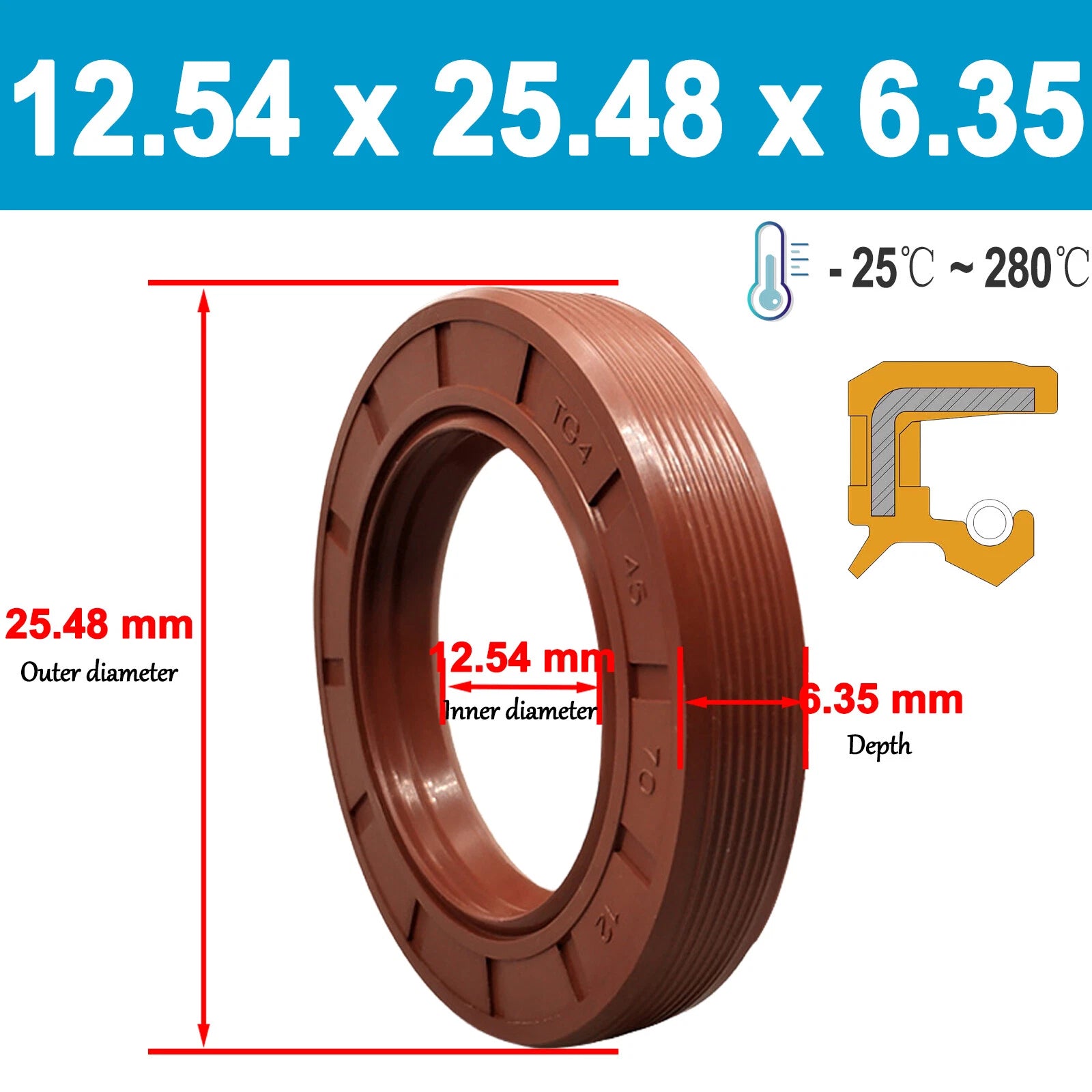 Metric TC Rotary Oil Shaft Seal FKM Fluorine Double Lip Seal 5mm - 15mm Shaft
