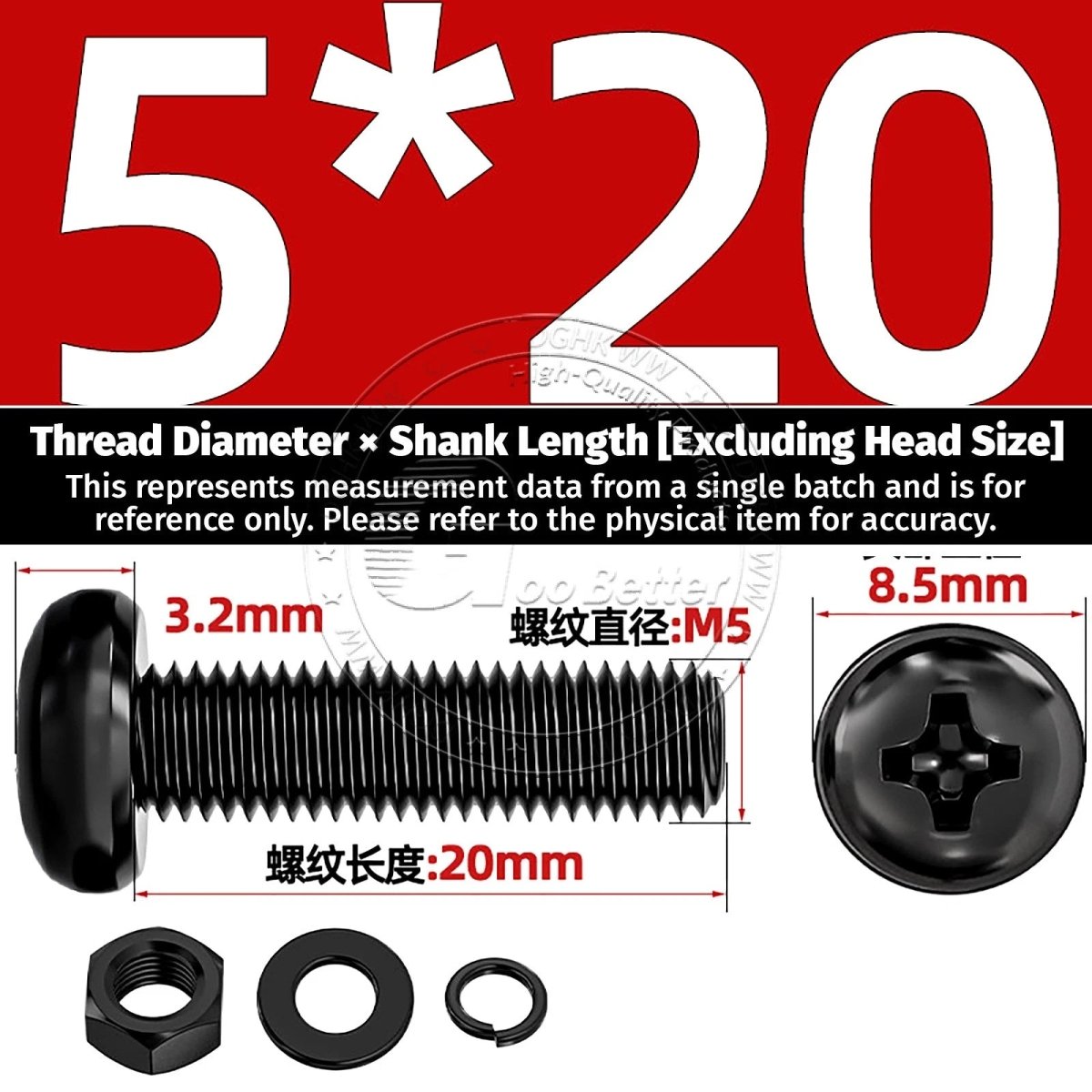 Black Phillips Pan Head Machine Screws with Washers — Metric M2 to M6 - HomeDIYer