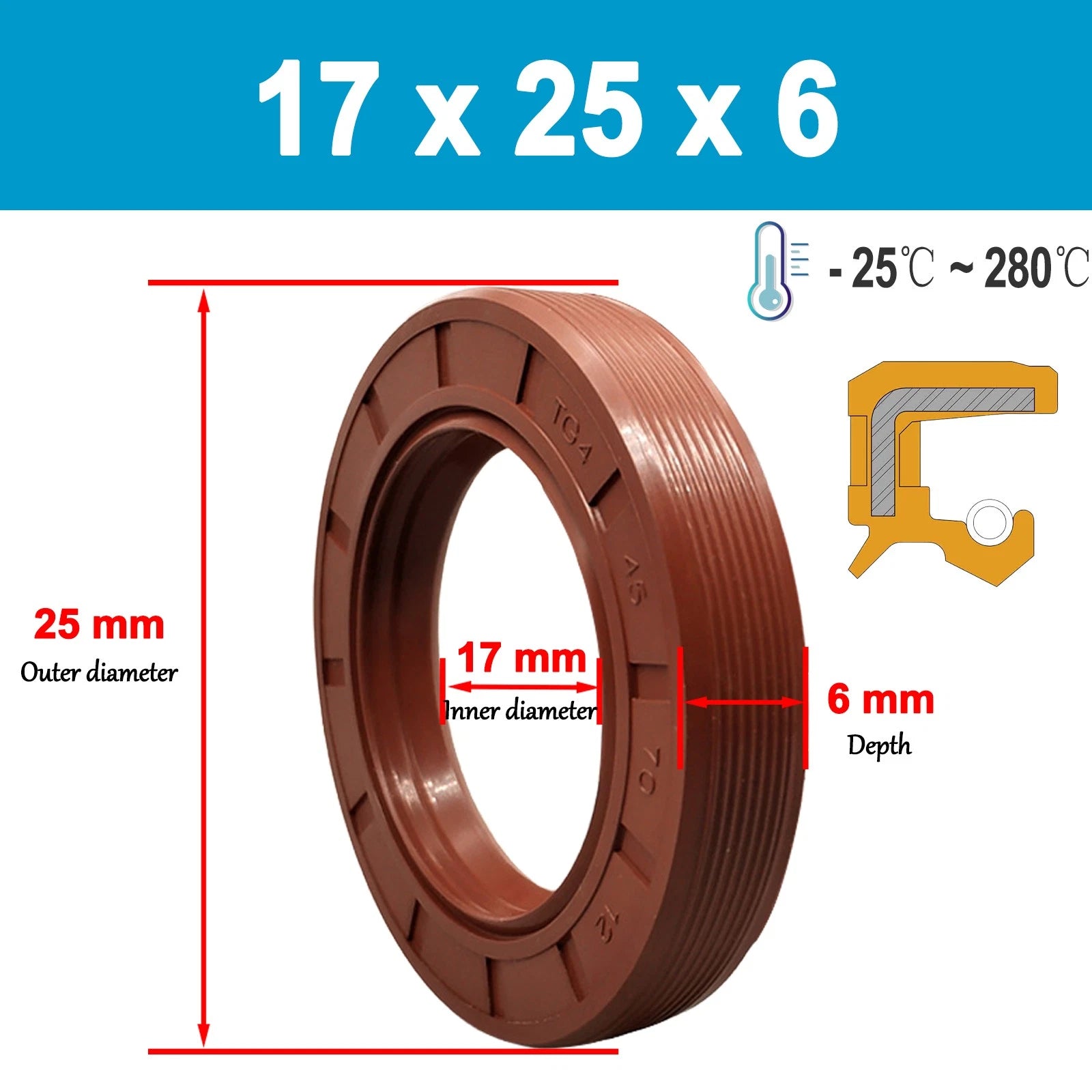 Metric TC Rotary Oil Shaft Seal FKM Fluorine Double Lip Seal 16mm - 21mm Shaft