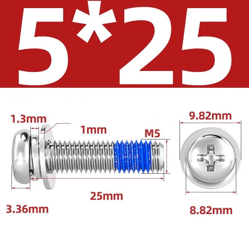 A2 Stainless Steel Phillips Pan Head Machine Screws with Flat & Spring Washers — M2 to M10 - HomeDIYer