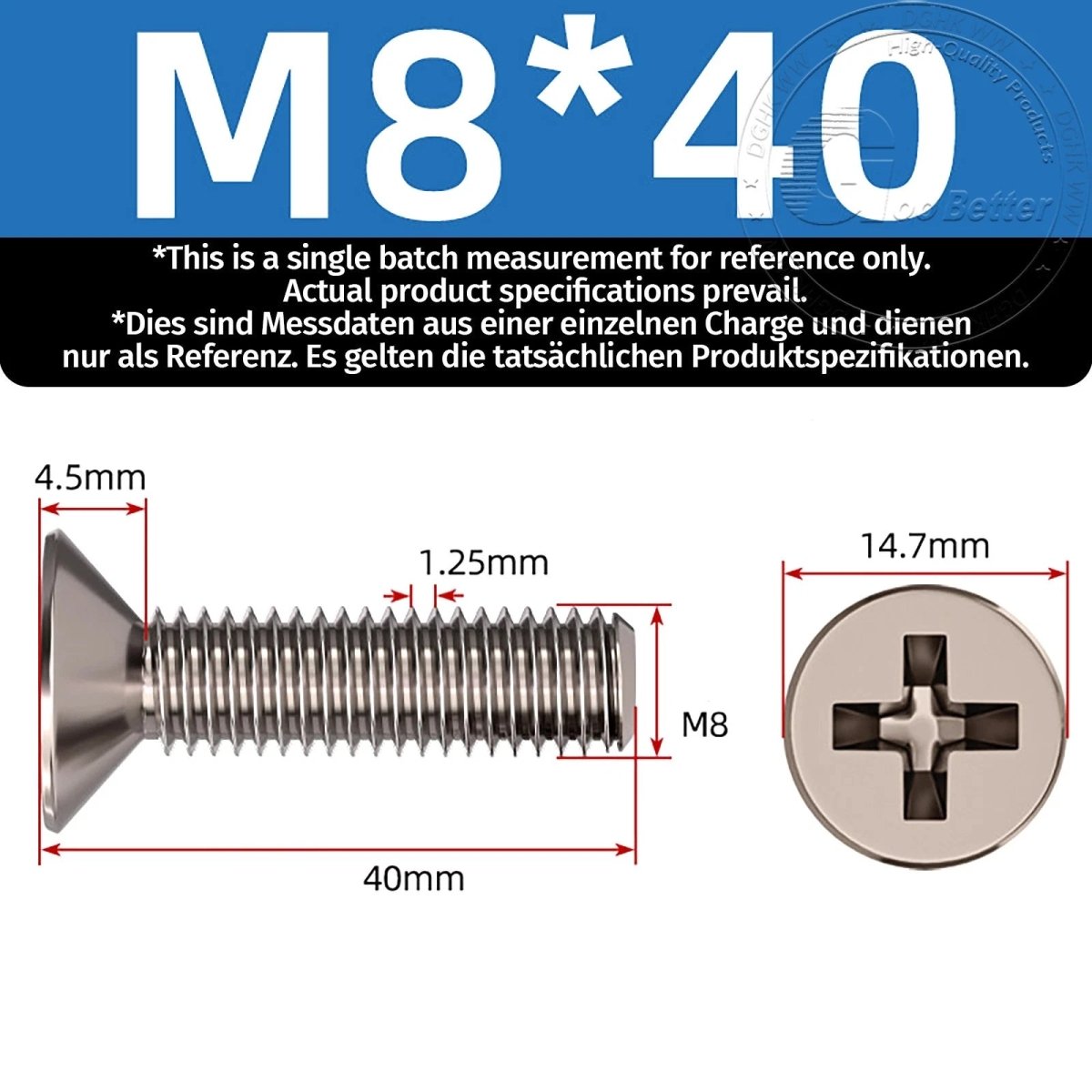 Titanium Phillips Flat Head Machine Screws — GR2 Countersunk, M2 to M8 - HomeDIYer