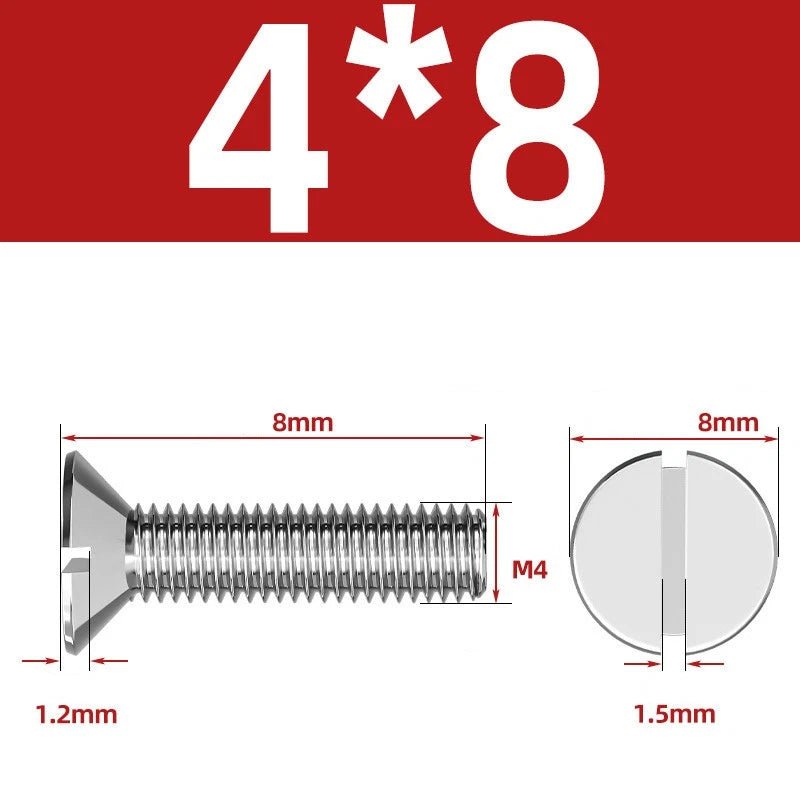 A2 Stainless Steel Slotted Countersunk Machine Screws — M1.6 to M10, Flat Head CSK Bolts - HomeDIYer