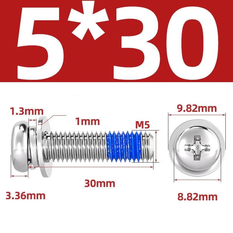 A2 Stainless Steel Phillips Pan Head Machine Screws with Flat & Spring Washers — M2 to M10 - HomeDIYer