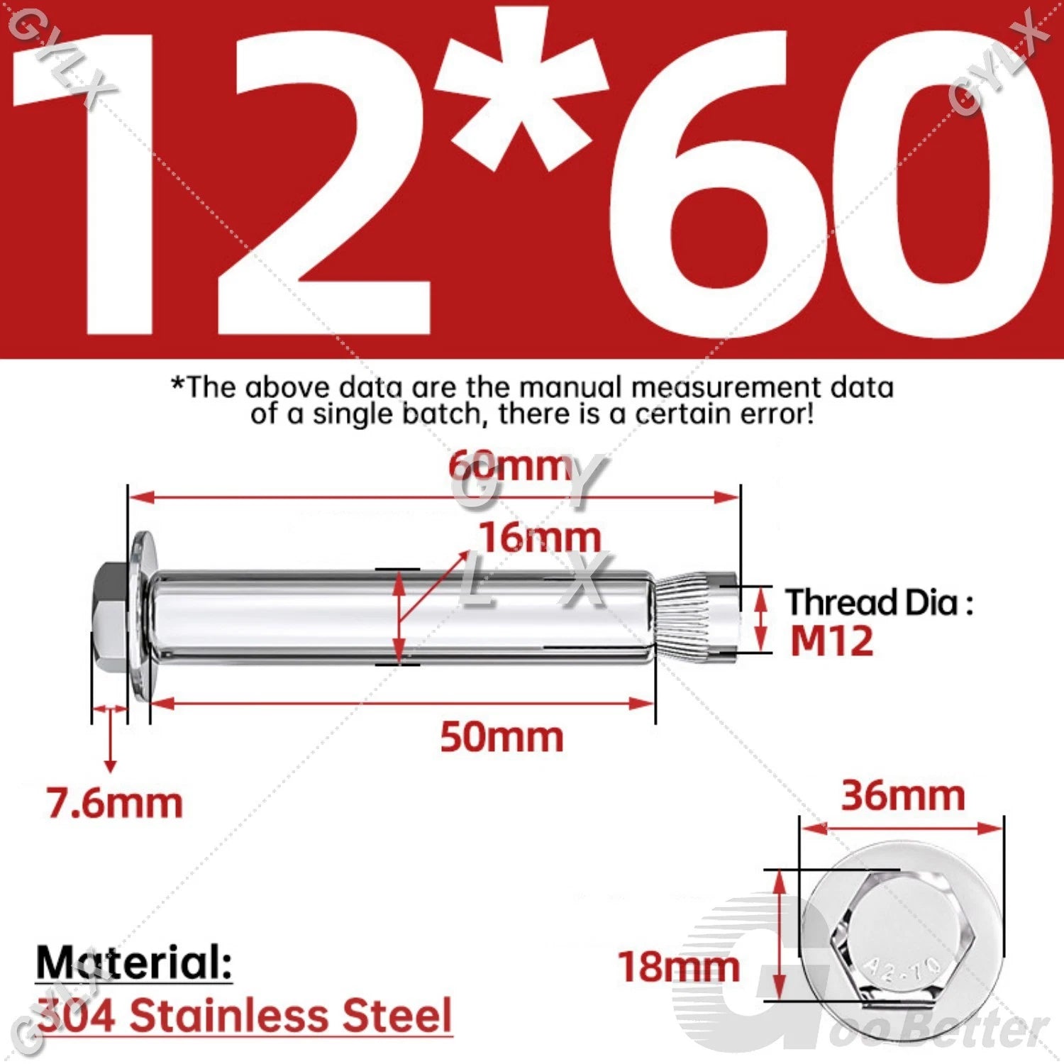 Expansion Anchor Bolts for Masonry — M6 to M16, Stainless Steel & Zinc-Coated